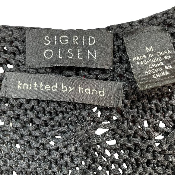 Sigrid Olsen Silk Hand Knit Tank Top Medium Boho Cottagecore Artsy Black - Picture 3 of 9